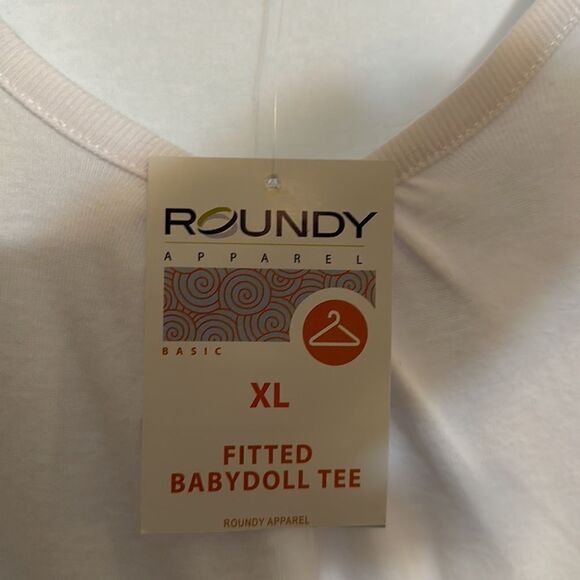 Roundy XL Basic White V-Neck Fitted Baby Doll Short Sleeve Cotton Tee - Picture 11 of 12